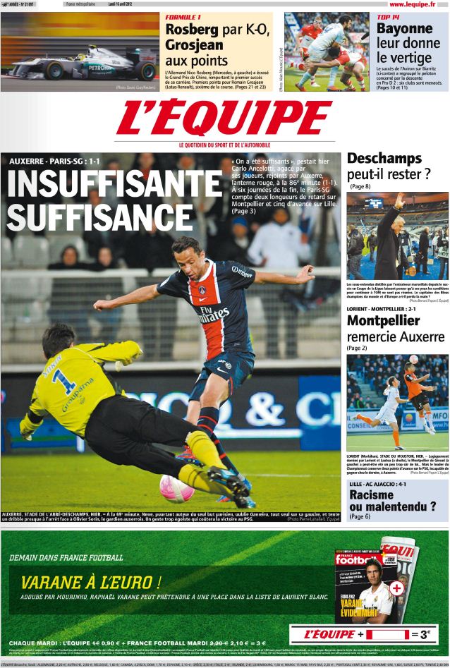 L'Equipe edition du 16 Avril 2012