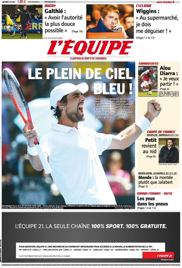 L'Equipe Edition du 22 janvier 2013