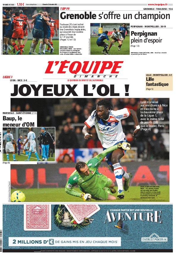 L'equipe Edition du 23 Decembre 2012