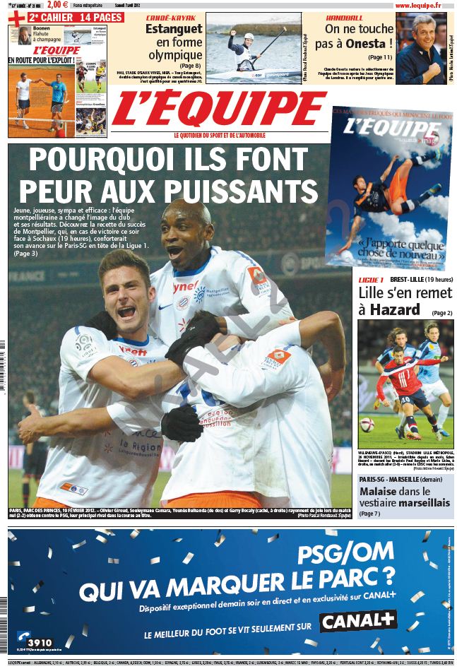 L'Equipe edition du 7 avril 2012