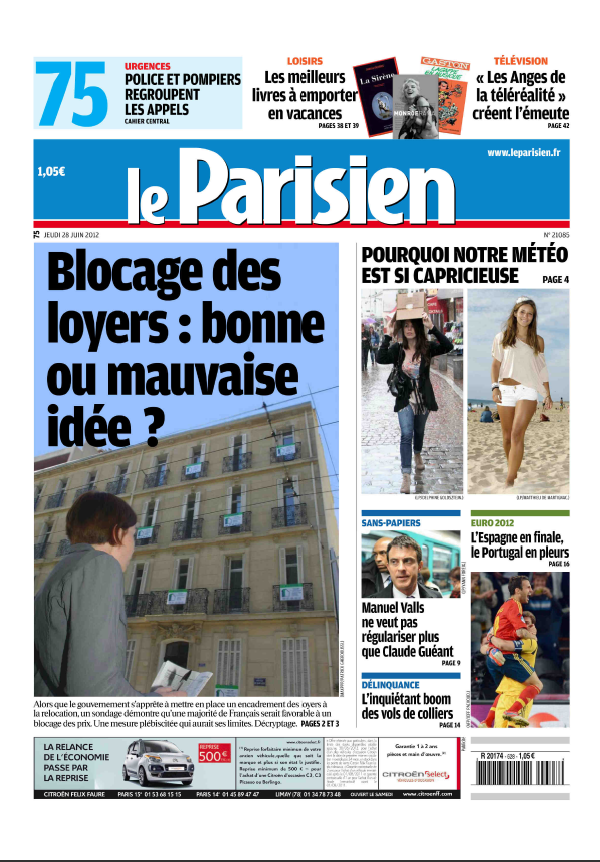 Le Parisien + Cahier de Paris du 28 Juin 2012